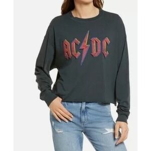 Daydreamer AC/DC Crop‎ Graphic Sweatshirt Vintage Black
